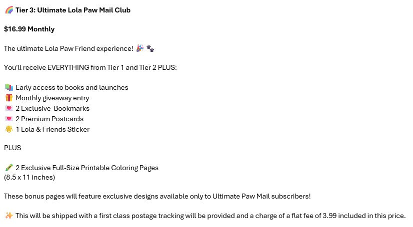 Lola Paw Club - Subscription Tiers
