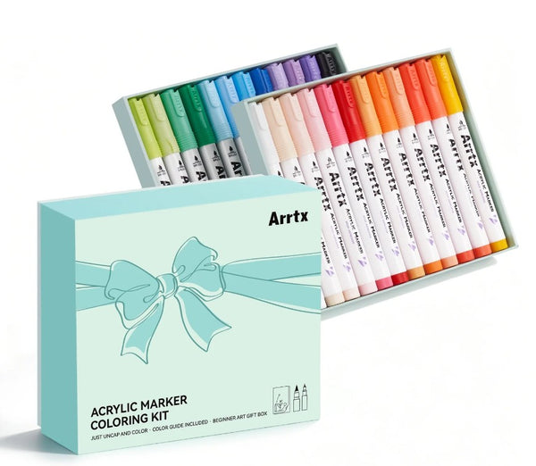 ARRTX 24 Colors Acrylic Marker Coloring Kit for Beginners