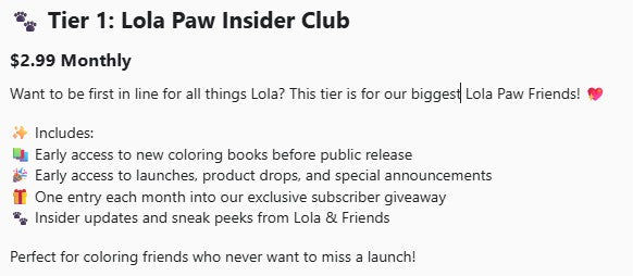 Lola Paw Club - Subscription Tiers