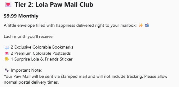 Lola Paw Club - Subscription Tiers