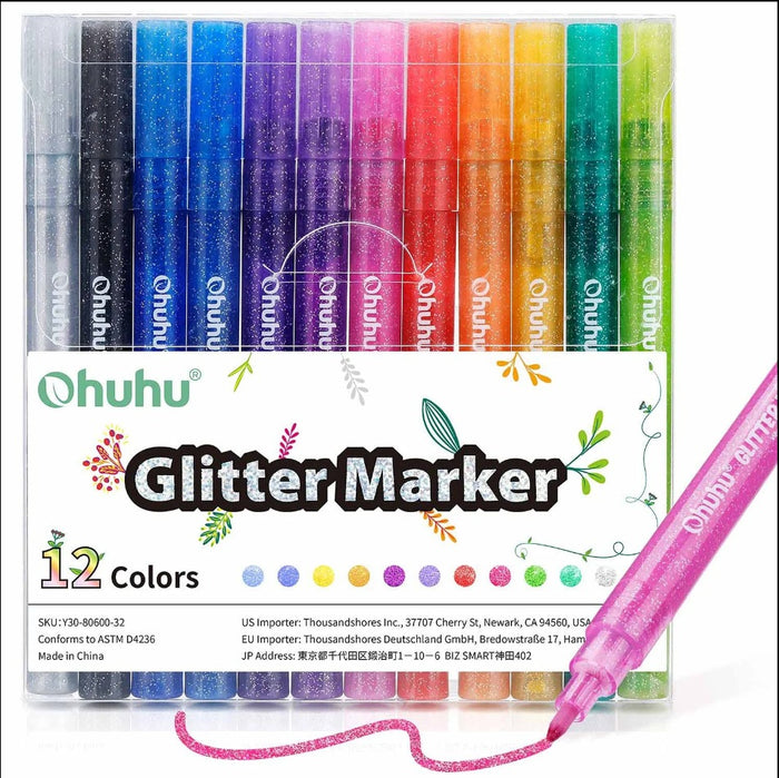 12 pack Glitter Multi Colored Pens Art Supplies
